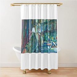 Sigmund Freud in his studio watercolor portrait Shower Curtain