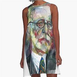 Sigmnd Freud - Watercolor Portrait.17 A-Line Dress