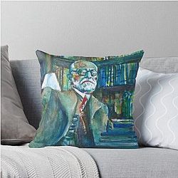 Sigmund Freud in his studio watercolor portrait throw pillow