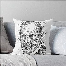 Sigmund Freud ink portrait Throw Pillow