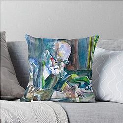 Sigmund Freud Watercolor Portrait Throw Pillow