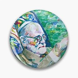 Sigmund Freud reading watercolor portrait