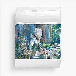 Sigmund Freud Watercolor Portrait Duvet Cover