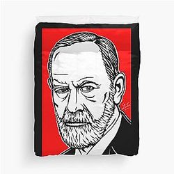 Sigmund Freud Ink Acrylic Portrait Duvet Cover