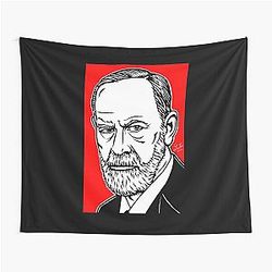 Sigmund Freud ink and acrylic portrait tapestry