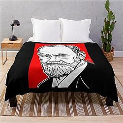 Sigmund Freud ink and acrylic portrait throw blanket