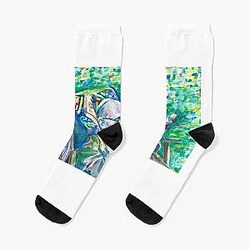 Sigmund Freud reading watercolor portrait socks
