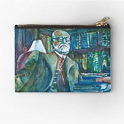 Sigmund Freud in his studio watercolor portrait zipper pouch
