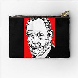 Sigmund Freud ink and acrylic portrait zipper pouch