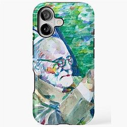 Sigmund Freud reading watercolor portrait iPhone case