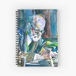 Sigmund Freud Watercolor Portrait Spiral Notebook