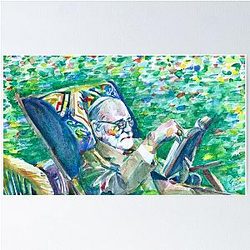 Sigmund Freud reading watercolor portrait poster