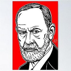 Sigmund Freud Ink and Acrylic Portrait Poster
