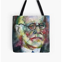 Sigmund Freud watercolor portrait. 17 All Over Print Tote Bag