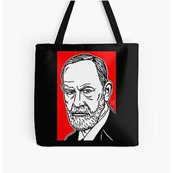 Sigmund Freud ink and acrylic portrait All Over Print Tote Bag