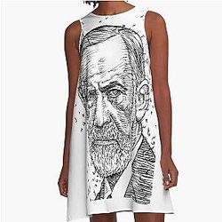 Sigmund Freud Ink Portrait A-Line Dress