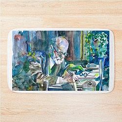 Sigmund Freud painting - watercolor portrait Bath Mat