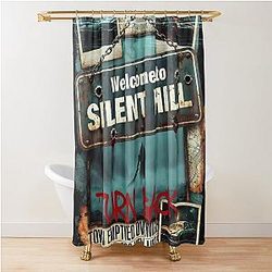 Welcome to Silent Hill Turn Back Foggy Town Sign Horror Pyramid Head T-Shirt Shower Curtain