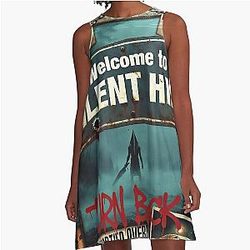 Welcome to Silent Hill Turn Back Foggy Town Horror Print Pyramid Head T-Shirt A-Line Dress