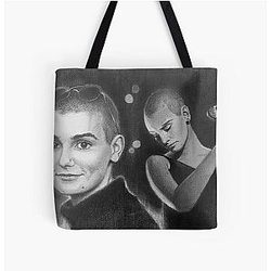 Sinéad O'Connor Pencil Portrait • Hand Drawn Music Icon Art • Irish Singer Sketch Print All Over Tote Bag