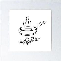A thyme stem placed near a sizzling skillet on the stove