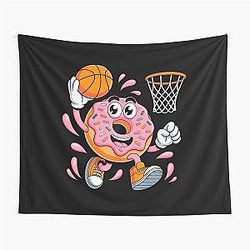 Funny Donut Basketball Player Slam Dunk Hoops Tapestry