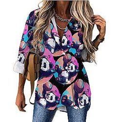Basketball Panda Slam Dunk Womens Long Sleeve Dress Shirts Casual Irregular Hem Tops