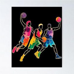 Colorful Basketball Players Slam Dunk Fan Hoops Poster