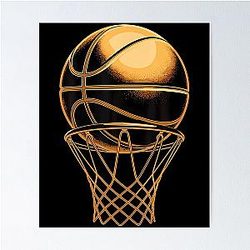 Basketball Ball and Basket Player Slam Dunk Hoops Poster
