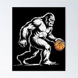 Sasquatch Bigfoot Basketball Player Slam Dunk Hoops Poster