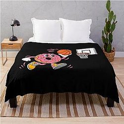 Funny Donut Basketball Player Slam Dunk Fan Hoops Throw Blanket