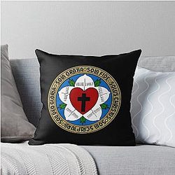 Luther Rose with the Sola Scriptura Sola Fide Sola Gratia Solo Christo Throw Pillow
