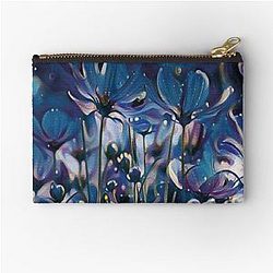 Flowers of the countryside in shades of navy blue and white shadows Zipper Pouch