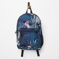 Flowers of the field in shades of navy blue and white shadows Backpack