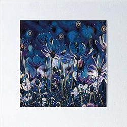 Flores do campo em tons de azul e brancas sombras Poster