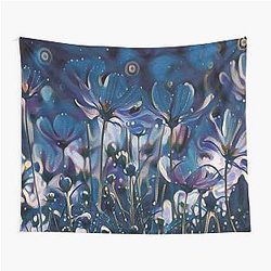 Flores do campo nos tons de azul e sombras branca Tapestry