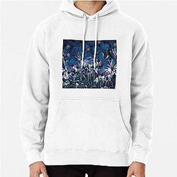 Flores do campo nos tons de azul marinho e sombras branca Pullover Hoodie