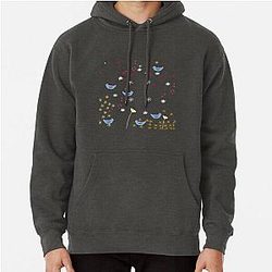 Motif oiseaux bleus fond sombre Pullover Hoodie
