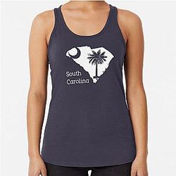 South Carolina Flag Crescent Moon Palm Tree Racerback Tank Top