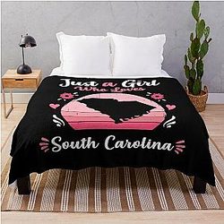 Just a Girl Who Loves South Carolina Pink Retro Vintage Gift Idea Throw Blanket