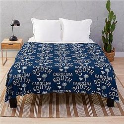 South Carolina Palmetto Tree State Map Home Vintage Throw Blanket