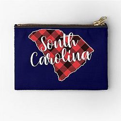 South Carolina State Map Buffalo Plaid Christmas Gear Zipper Pouch