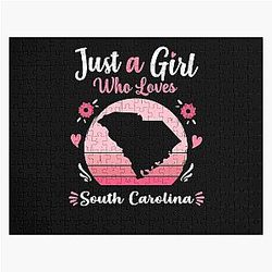 Just A Girl Who Loves South Carolina Pink Retro Vintage Gift Idea Jigsaw Puzzle