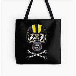 Speed Racer Shirt or Motorcycle T Shirt, Mexican Sugar Skull with Speed Racer Helmet, Limited Edition, Perfect All Over Print Tote Bag