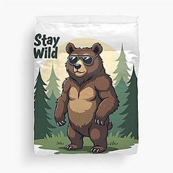 Animated Stay Wild Bear Design Duvet Cover