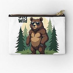 Animated Stay Wild Bear Zipper Pouch