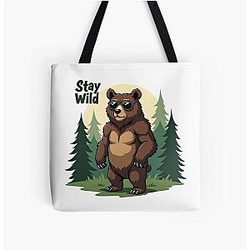 Animated Stay Wild Bear Design All Over Print Bag