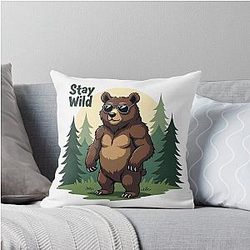 Animated Staywild Bear Design Throw Pillow