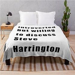 Introverted but willing to discuss Steve Harrington black on white throw blanket
