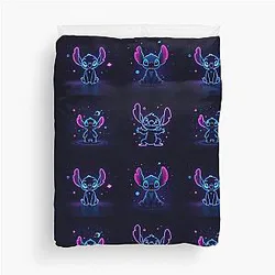 Stitch Neon Minimal Design Schitts Creek Inspired Futuristic Fan Art Duvet Cover